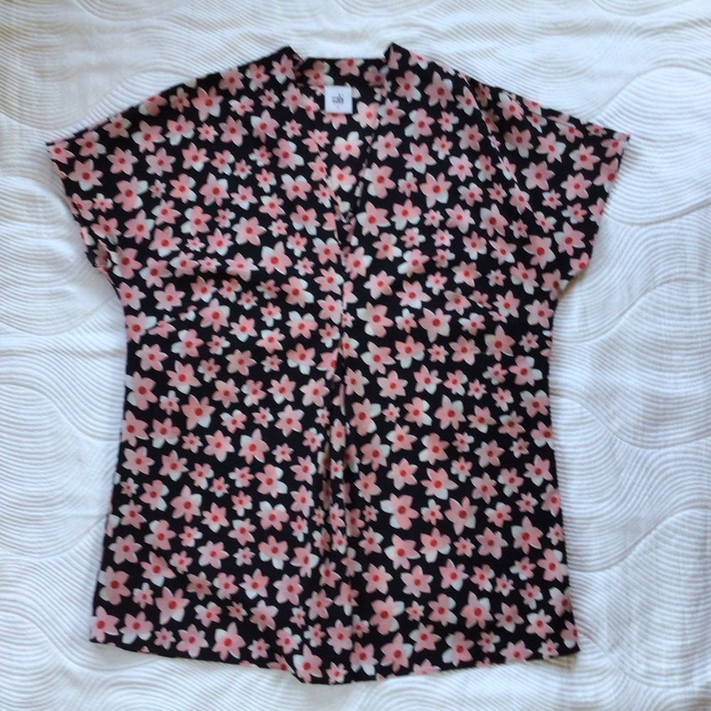 CAbi Black Pink Floral Print Harmony Style 5347 SZ Small Easy Care